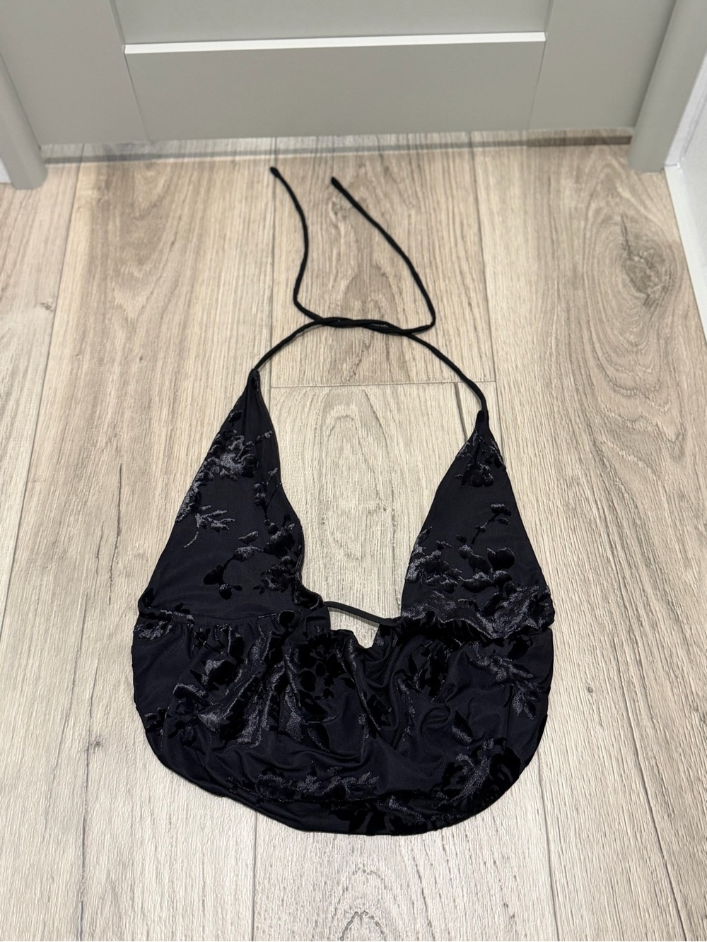 Garage Black Satin Halter Crop